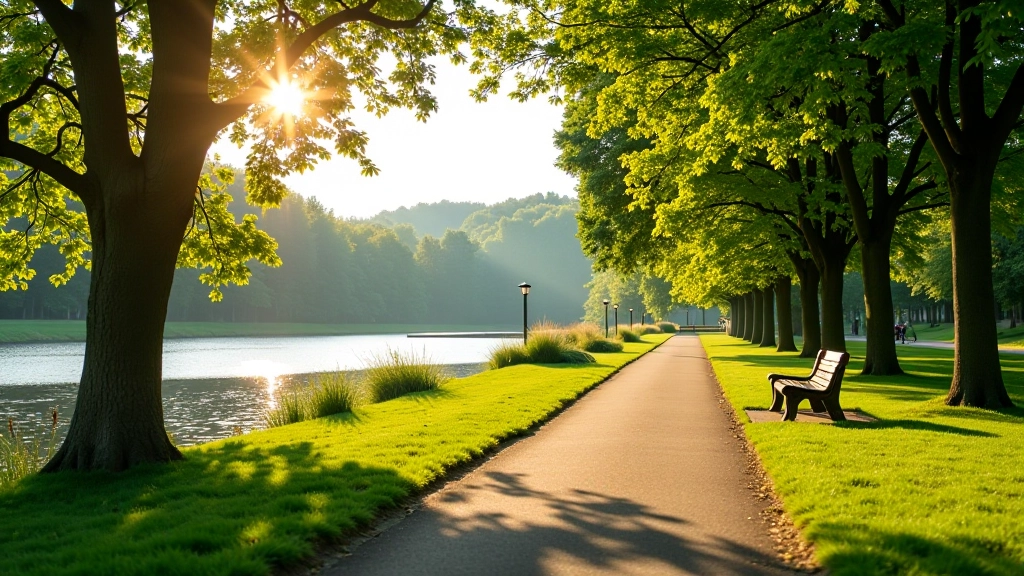 Daugavas krastmala ar peldvietēm un atpūtas zonu vasaras rītā